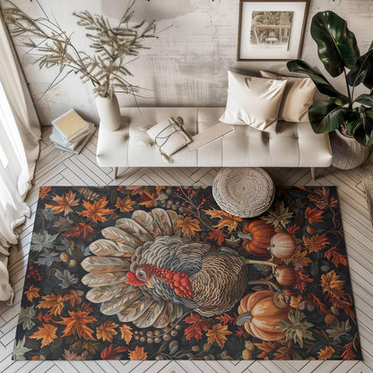 Thanksgiving Turkey Rectangle Area Rug, Turkey Living Room Fall Season Carpet Decor