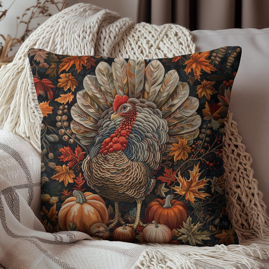 Thanksgiving Turkey Pillow: William Morris Inspired Fall Decor