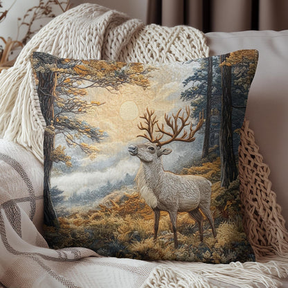 Mountain Reindeer Decorative Fall Square Pillow, Spun Polyester Home Decor, William Morris Inspired