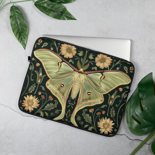 William Morris Inspired Luna Moth Floral Pattern Laptop Sleeve, Luna Moth Protective Case, Gift for Nature Lovers