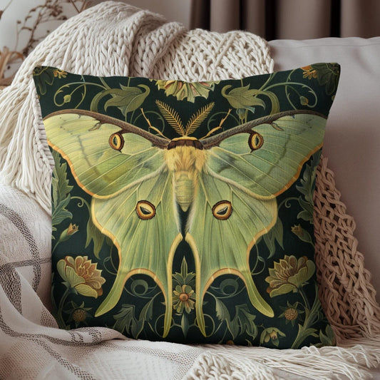 Woodland Luna Moth Decorative Pillow William Morris Inspired | Cottage-core Pillow