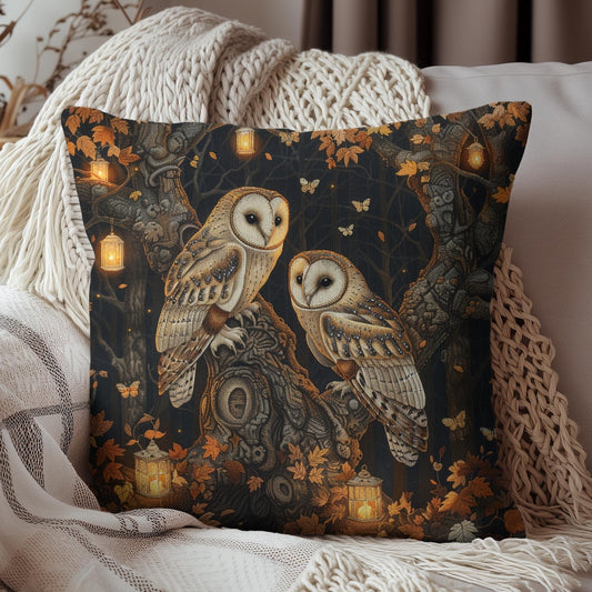 Enchanted Forest Owl Pillow, Decorative Fall Square Pillow, Home Accent, William Morris Inspired