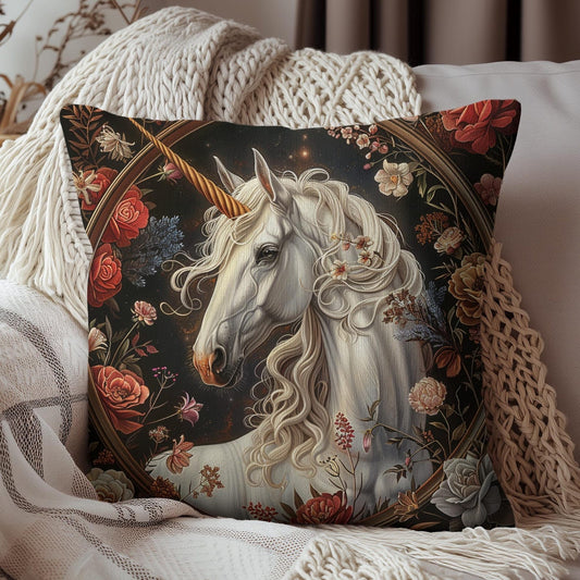 White Unicorn Botanical William Morris Inspired Victorian Pillow Home Decor