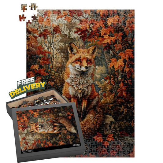 Woodland Fox Art Nouveau Jigsaw Puzzle, William Morris Inspired Fall Autumn, Cottagecore Box (120, 252, 500-Piece), Fun Activity Gift,