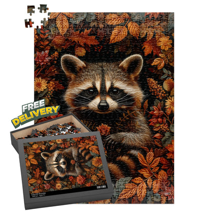 Raccoon Fall Botanicals Inspired by William Morris Art Puzzle Family Gift Box (120, 252, 500-Piece)