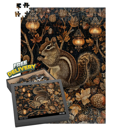 Chipmunk Among Acorn Lanterns Jigsaw Puzzle, Chipmunk Fall Autumn 120 252 500-Piece Family Gift Box Puzzle, Holiday Puzzle Game