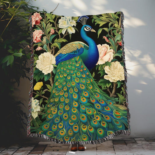 Peacock Woven Blanket, William Morris Inspired Throw, Cozy Home Decor, Nature Lover Gift, Boho Style Bedding, Unique Tapestry, Housewarming