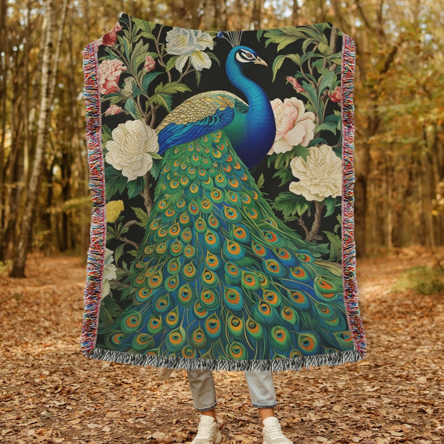 Peacock Woven Blanket, William Morris Inspired Throw, Cozy Home Decor, Nature Lover Gift, Boho Style Bedding, Unique Tapestry, Housewarming