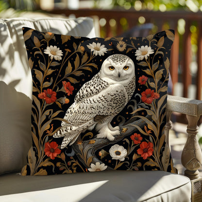 William Morris Inspired Snow Owl Winter Botanicals Home Decor Pillow