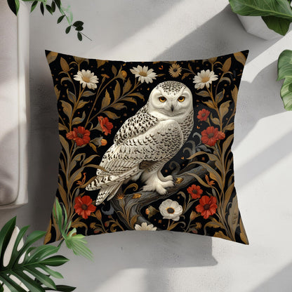 William Morris Inspired Snow Owl Winter Botanicals Home Decor Pillow