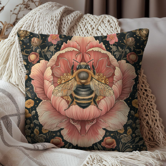 Bumblebee Pink Peony Pillow, William Morris Decor, Throw Cushion, Floral Home Decor, Square Pillow Cover