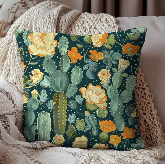 William Morris Inspired Cactus Pillow | Cottagecore Art Nouveau Pillow Cushion Gift for Her