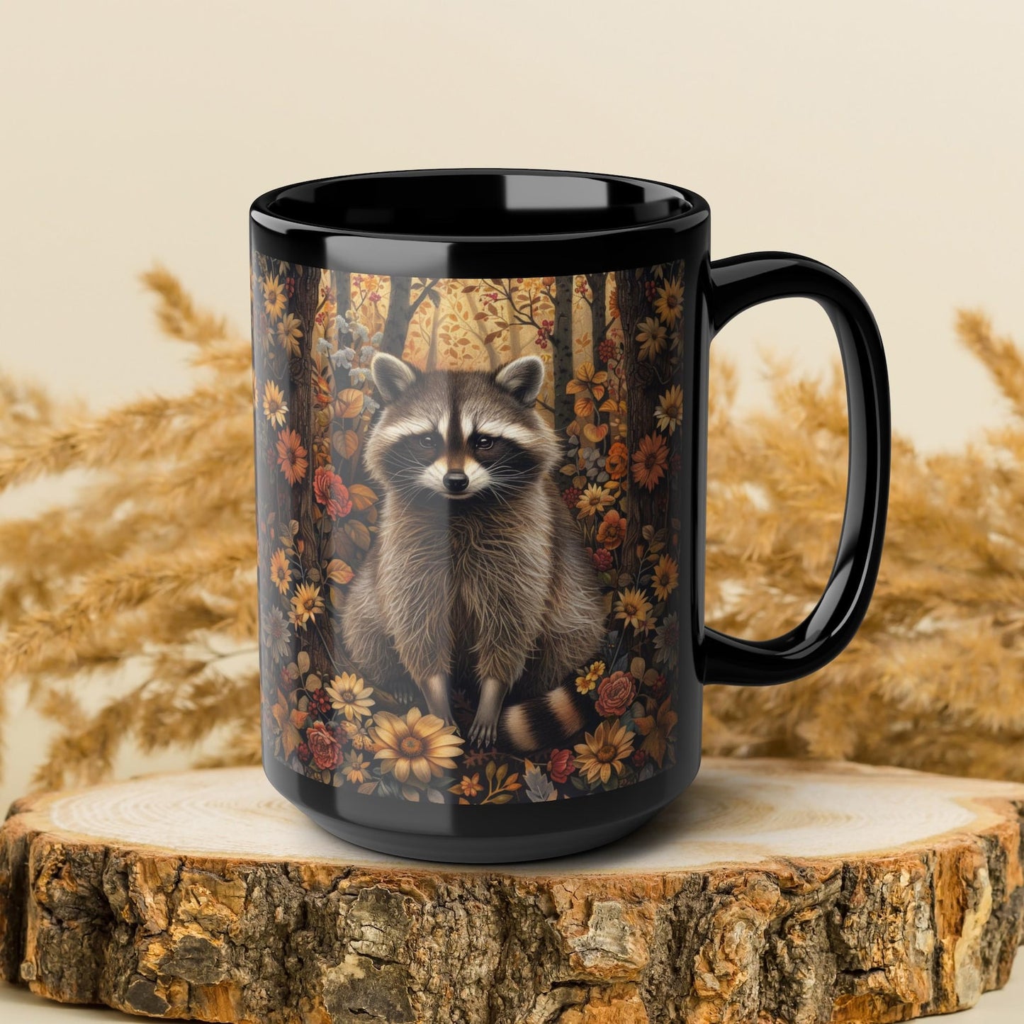 Woodland Fall Botanical Raccoon Mug, Nature Lover Gift, Coffee Cup, Tea Mug, Forest Animal Kitchen Decor, Cute Wildlife Ceramic Drinkware