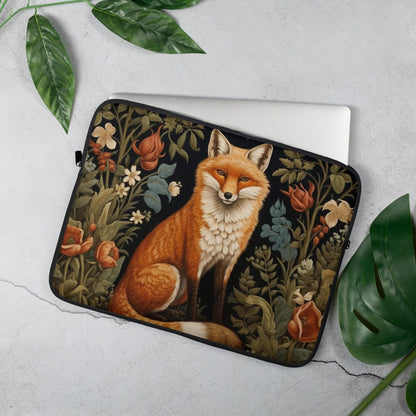 Fox Laptop Sleeve, William Morris Inspired Woodland Floral Art Case, Vintage Botanical Animal Laptop Cover