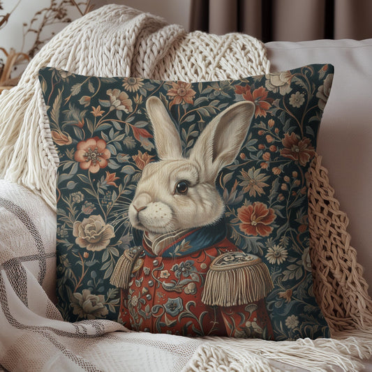 Christmas Nutcracker Rabbit Pillow: William Morris Inspired Holiday Decor