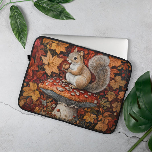 Squirrel In A Leafy Paradise Fall Season Laptop Sleeve, William Morris Design, Protective Case, Gift for Nature Lovers