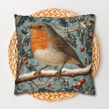 Robin Winter Berries Pillow: William Morris Inspired Home Decor