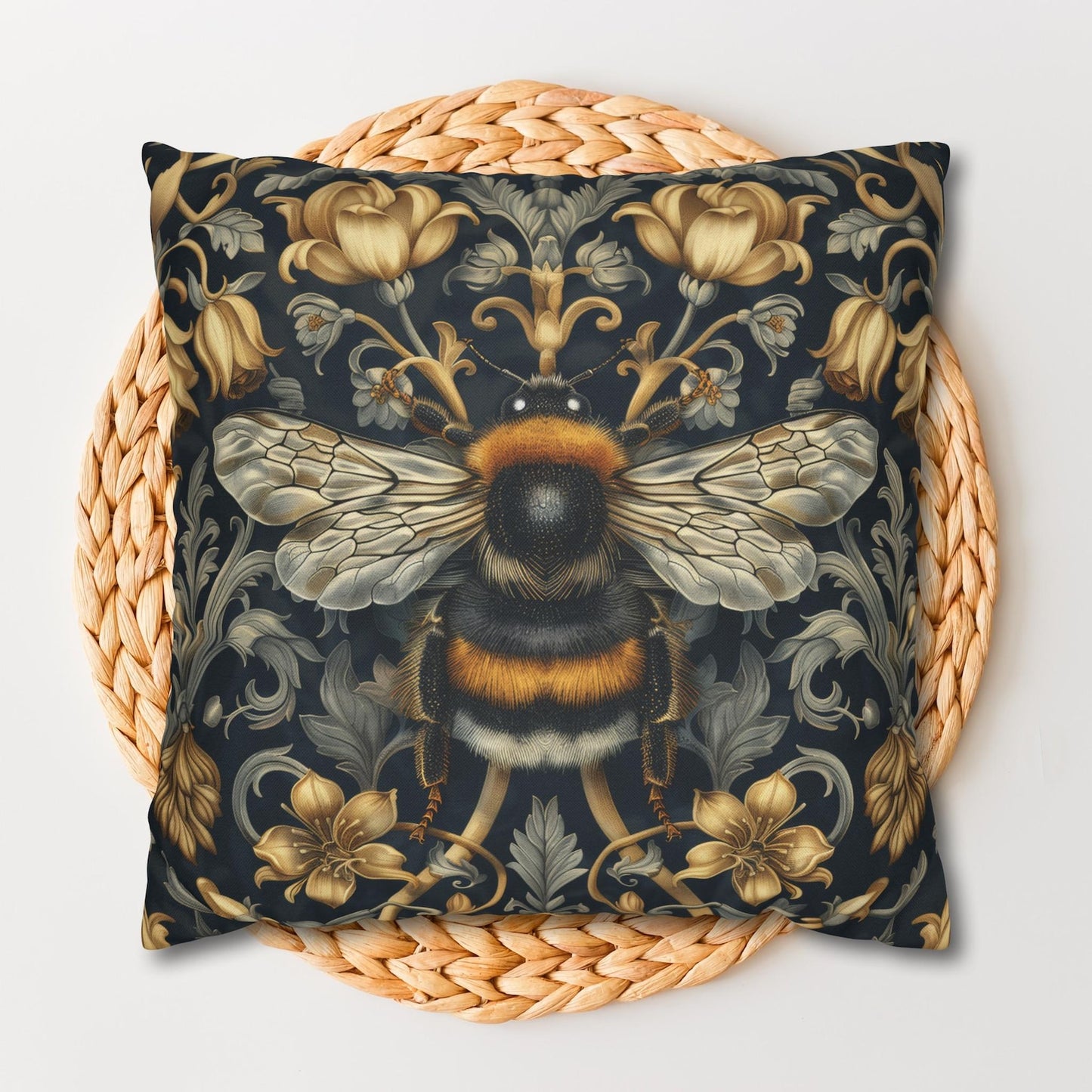 Victorian Art Inspired Bumblebee Baroque Gold Flora Pillow, Home Decor, Living Room Accessory Bedroom Pillow
