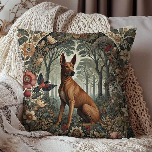 Brown Thai Ridgeback Dog Ornate Botanical Themed Forest William Morris Inspired Decorative Pillow