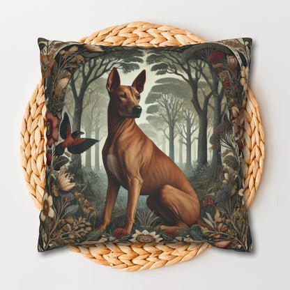 Brown Thai Ridgeback Dog Ornate Botanical Themed Forest William Morris Inspired Decorative Pillow