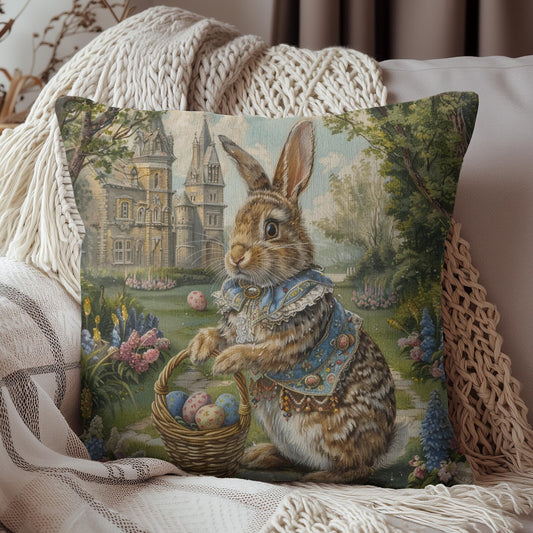 Rococo Bunny Easter Eggs Pillow: William Morris Style Decor