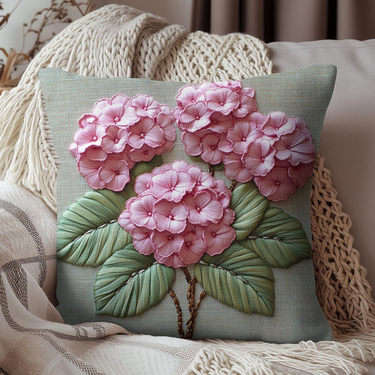Pink Hydrangea Pillow Cover: Botanical Floral Accent, Double Sided Print