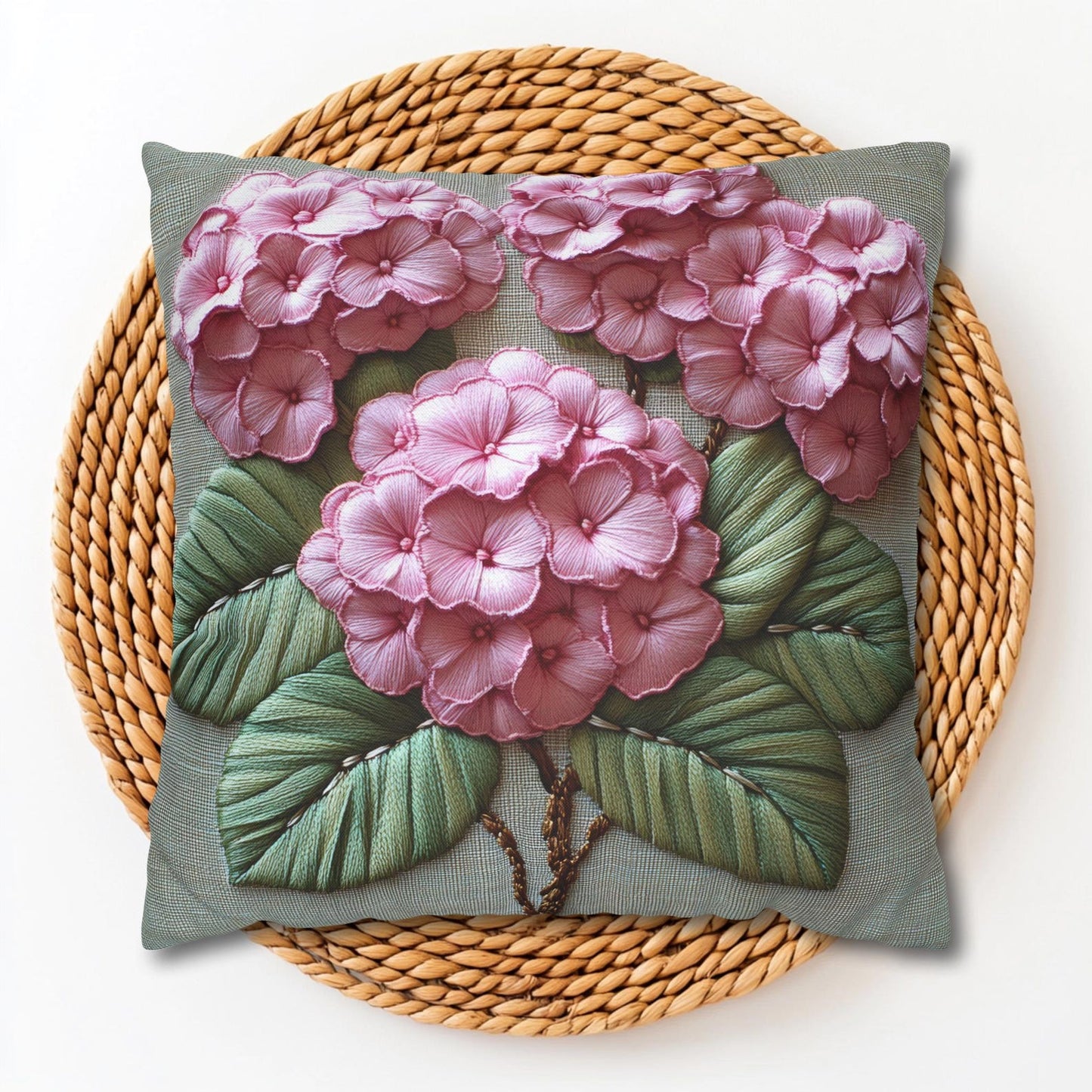Pink Hydrangea Pillow Cover: Botanical Floral Accent, Double Sided Print