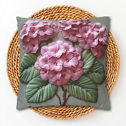Pink Hydrangea Pillow Cover: Botanical Floral Accent, Double Sided Print