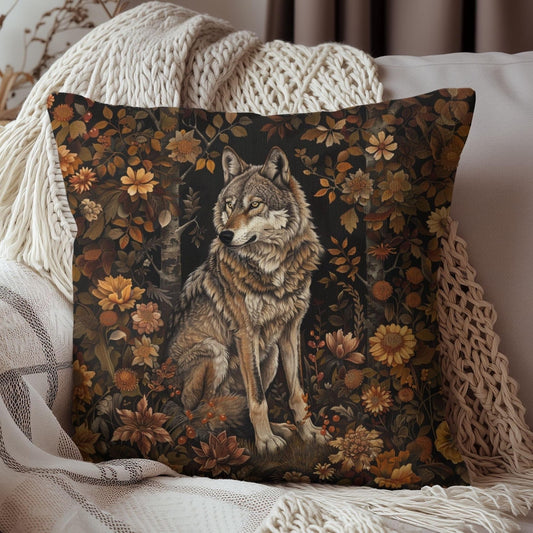 Forest Wolf Decorative Pillow William Morris Inspired | Cottage-core Pillow