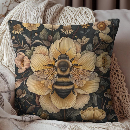 Botanical Bumblebee Pillow: William Morris Art Nouveau Cushion