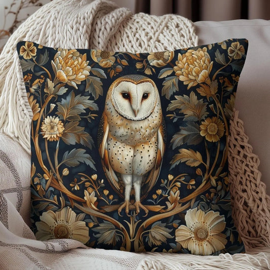 Forest Barn Owl Decorative Pillow Morris Inspired Cottage-core Pillow