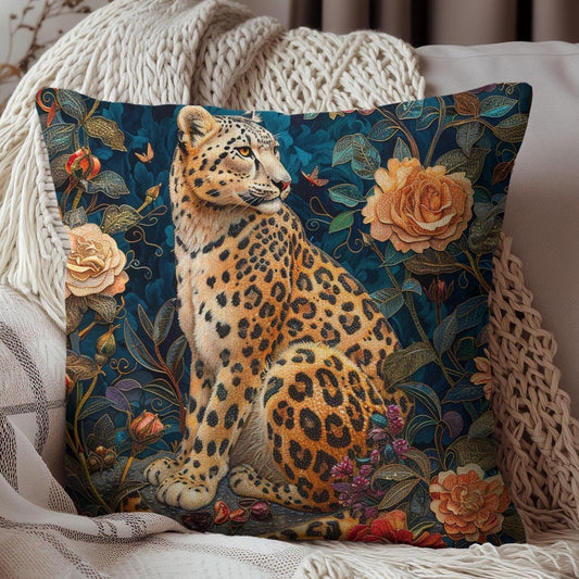 Botanical Snow Leopard  Decorative Pillow Morris Inspired | Cottage-core Pillow