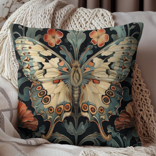 Woodland Botanical Butterfly Decorative Pillow William Morris Inspired | Cottage-core Pillow