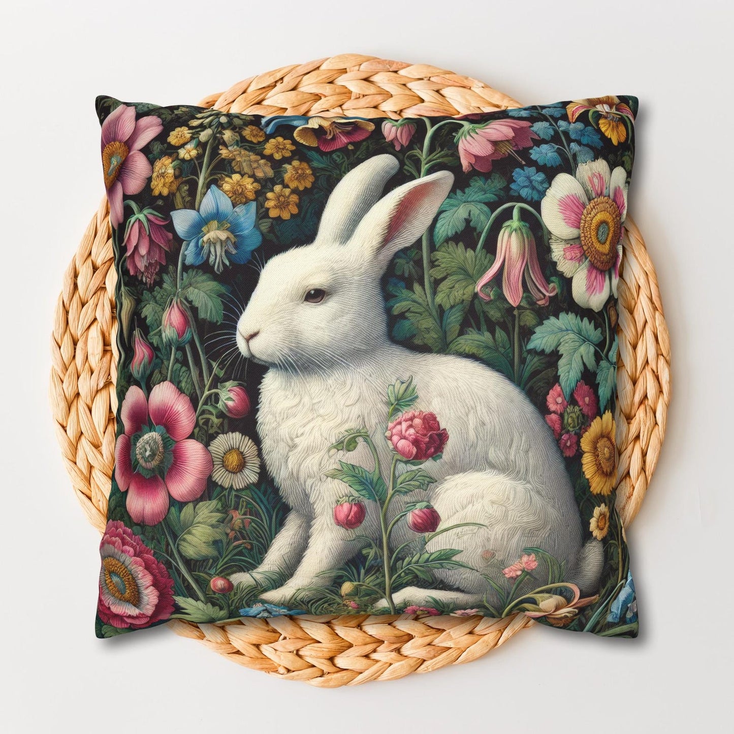 Whimsical Floral Rabbit Pillow, Cute Home Decor, Spring Accent Cushion, Easter Decoration, Garden Vibe, Gift Idea