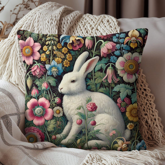 Whimsical Floral Rabbit Pillow, Cute Home Decor, Spring Accent Cushion, Easter Decoration, Garden Vibe, Gift Idea
