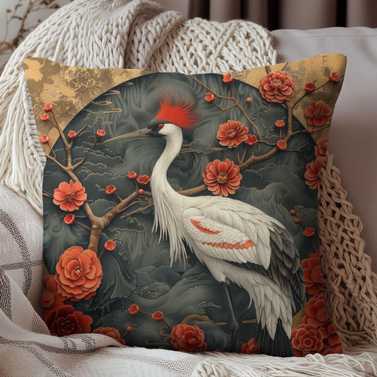 Chinese Art Style Egret Throw Pillow | Art Deco Pillow Cushion Gift for Her INSERT INCLUDED