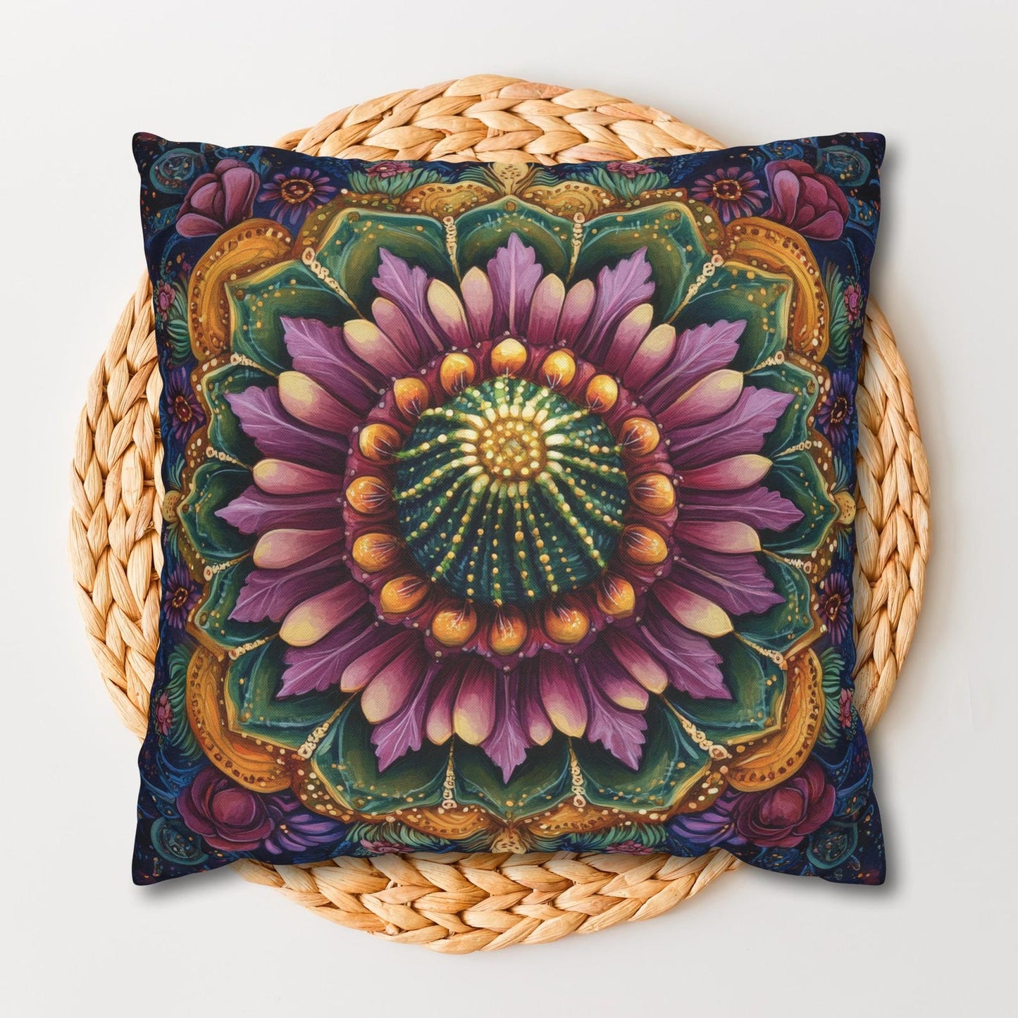 Cactus Mandala Decorative Pillow, Cactus Home Decor Pillow