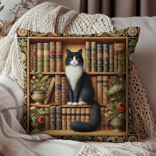 Cat Bookshelf Pillow: Whimsical Book Lover Home Decor