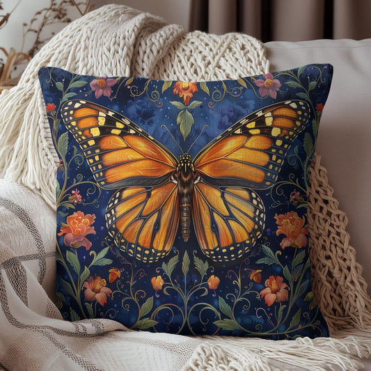 Monarch Butterfly Pillow Cover: Navy Floral Botanical Accent, Cottagecore Home Decor MorrisMuseGallery 5 out of 5 stars