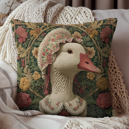 Victorian Goose Pillowcase: Botanical Tapestry, Cottagecore Farmhouse Decor