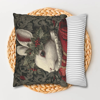 Pillowcase Christmas Rabbit Holiday Bunny, William Morris Inspired Festive Animal Throw Pillowcase