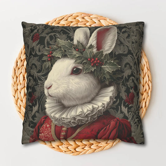 Pillowcase Christmas Rabbit Holiday Bunny, William Morris Inspired Festive Animal Throw Pillowcase