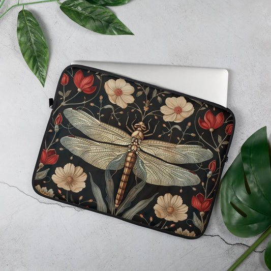 Botanical Dragonfly Laptop Sleeve, William Morris Inspired Insect Art Case, Vintage Floral Laptop Cover (12”, 13”, 15”)