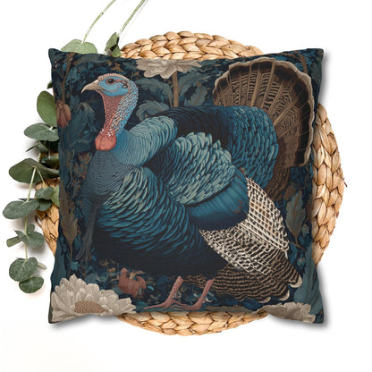 Thanksgiving Turkey Pillow, William Morris Style Cushion, Fall Decor