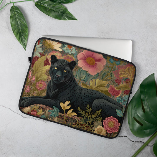 Black Panther Laptop Sleeve, William Morris Inspired Floral Jungle Art Case, Elegant Vintage Botanical Laptop Cover