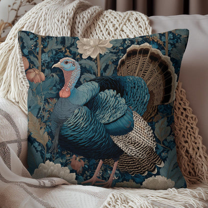 Thanksgiving Turkey Pillow, William Morris Style Cushion, Fall Decor