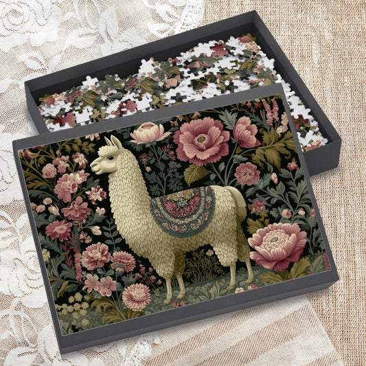 William Morris Inspired Llama Puzzle, Vintage Floral Tapestry Art Jigsaw for Relaxation & Cozy Home Decor