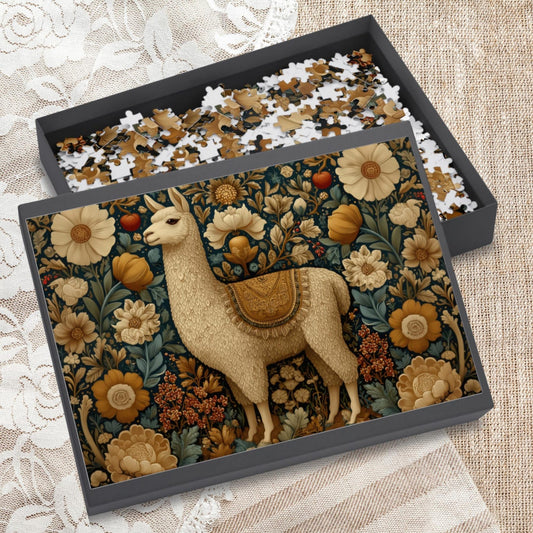 Golden Llama Floral Puzzle, William Morris Style Botanical Jigsaw for Family