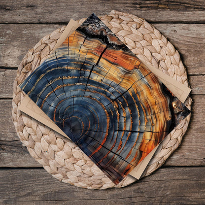 Rustic Wood Slice Ceramic Tile | Tree Ring Abstract Art 6x8 Glossy Nature Decor