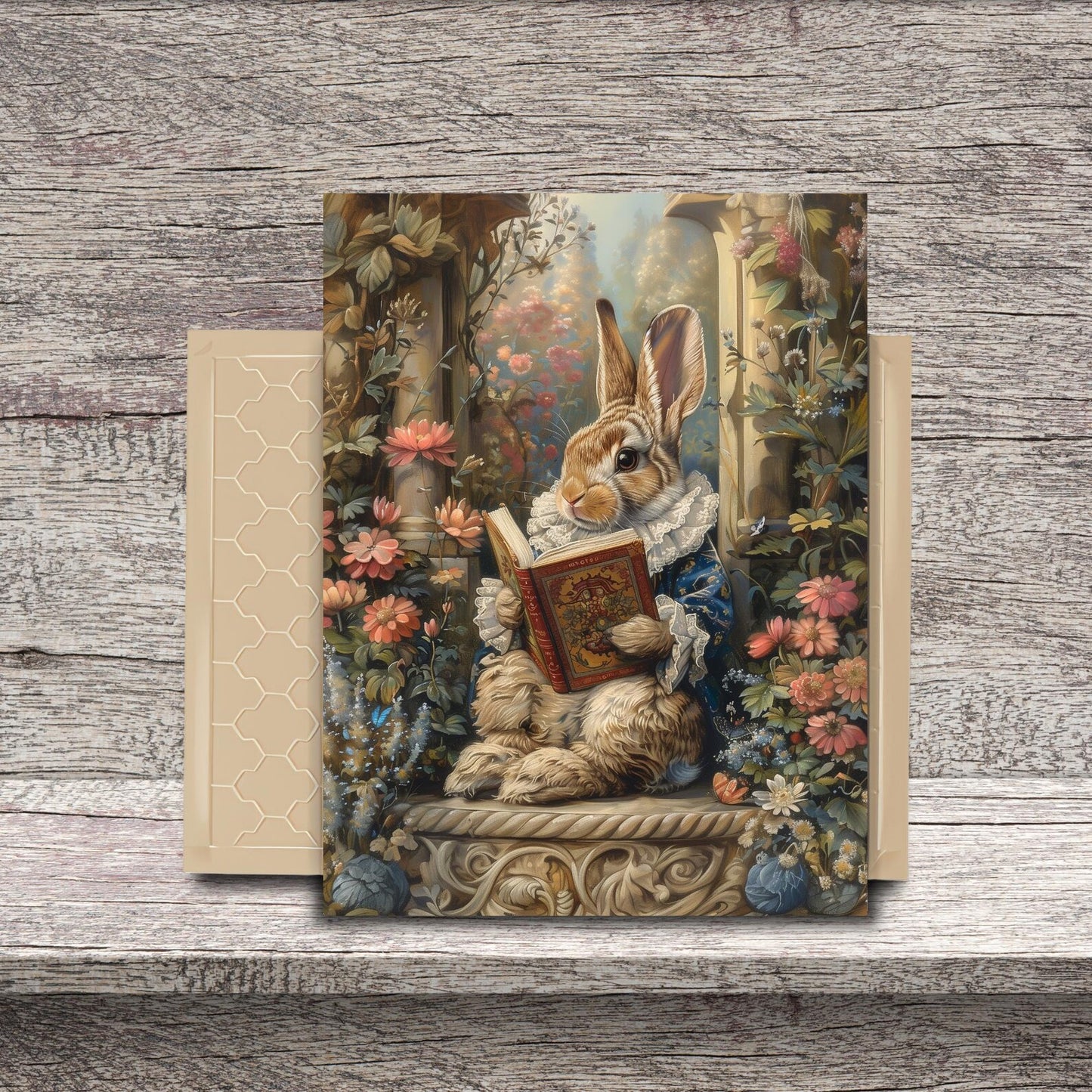 Victorian Rabbit Reading Ceramic Tile | Storybook Floral Art Decor